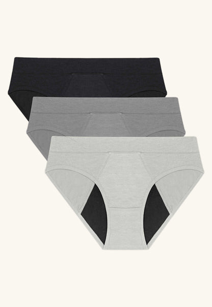 TIICHOO Period Underwear for Women Silky Soft Absorbent Hipster Panties  Teen Menstrual Underwear 3 Pack (Large, Black/Burgundy/Charcoal Gray) 